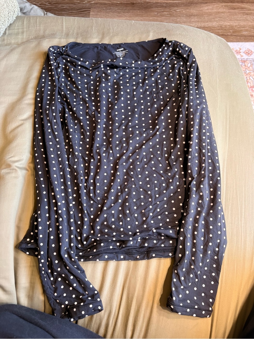 Women’s Black Long Sleeve Polka Dot Top